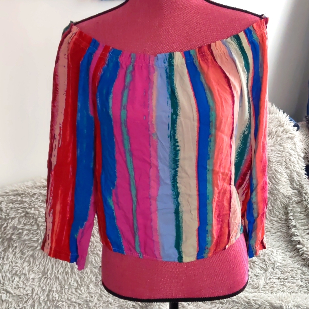 NWT Smocked Off Shoulder Crop Top Candies Watercolor Sz L